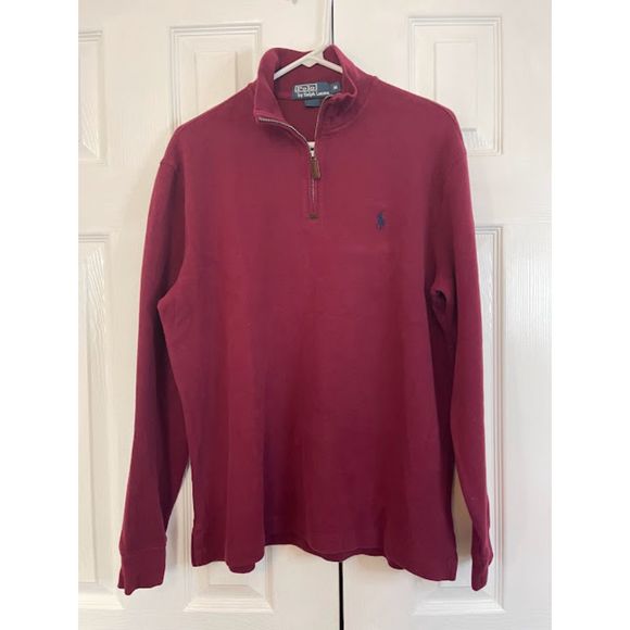 Polo Ralph Lauren Men's Size M Pullover Sweater Quarter Zip Burgendy - Picture 2 of 8